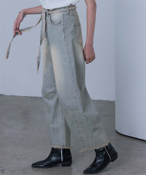 miette（ミエット）の「ウエストリボンカーブラインデニムパンツ（デニムパンツ・レディース・ライトブルー/ブラウン・S/M）」の14枚目の写真