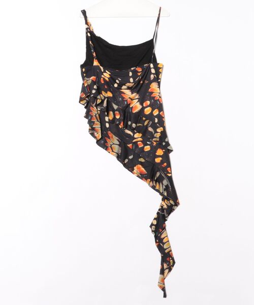 Desigual（デシグアル）の「バタフライプリントアシンメトリーフリルタンクトップ ブラック（Tシャツ/カットソー・レディース・ブラック・XS/M/XL/L/S）」の2枚目の写真