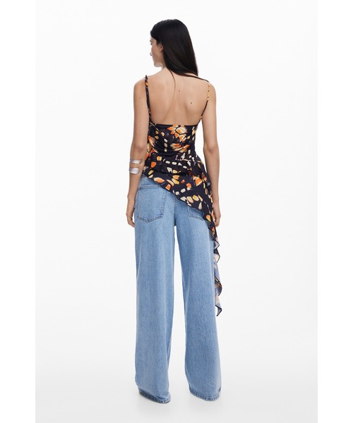 Desigual（デシグアル）の「バタフライプリントアシンメトリーフリルタンクトップ ブラック（Tシャツ/カットソー・レディース・ブラック・XS/M/XL/L/S）」の7枚目の写真
