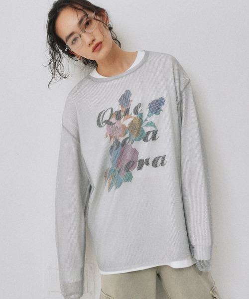 YOOU（ユー）の「ラメシアーニット／透け感素材 × ルーズシルエット（Tシャツ/カットソー・レディース・ブラック/シルバー・FREE）」の2枚目の写真