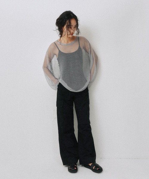 YOOU（ユー）の「ラメシアーニット／透け感素材 × ルーズシルエット（Tシャツ/カットソー・レディース・ブラック/シルバー・FREE）」の10枚目の写真