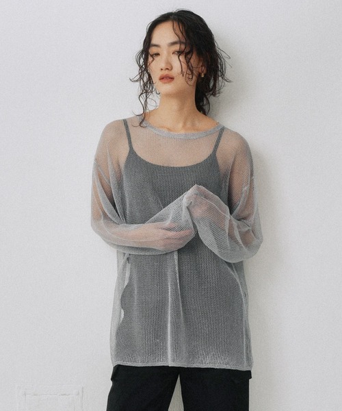 YOOU（ユー）の「ラメシアーニット／透け感素材 × ルーズシルエット（Tシャツ/カットソー・レディース・ブラック/シルバー・FREE）」の11枚目の写真