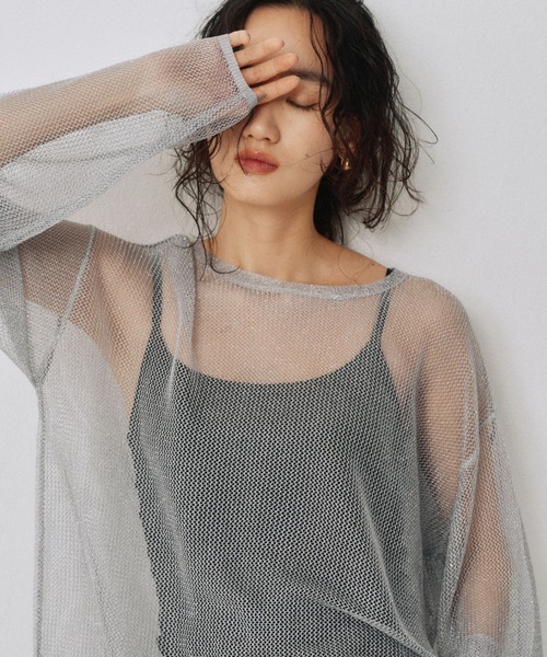 YOOU（ユー）の「ラメシアーニット／透け感素材 × ルーズシルエット（Tシャツ/カットソー・レディース・ブラック/シルバー・FREE）」の16枚目の写真