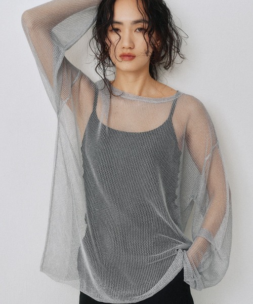 YOOU（ユー）の「ラメシアーニット／透け感素材 × ルーズシルエット（Tシャツ/カットソー・レディース・ブラック/シルバー・FREE）」の20枚目の写真
