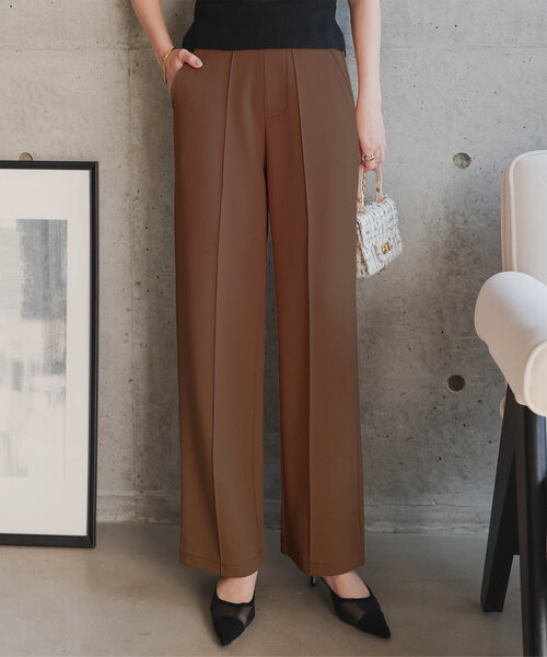 KOBE LETTUCE（コウベレタス）の「選べるサイズ 美脚ポンチワイドパンツ（スラックス・レディース・ライトブラウン/グレー/ライトベージュ/ブラック/ピンク/ブラウン・L/M/TM/PL/PM）」の4枚目の写真