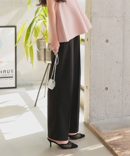 KOBE LETTUCE（コウベレタス）の「選べるサイズ 美脚ポンチワイドパンツ（スラックス・レディース・ライトブラウン/グレー/ライトベージュ/ブラック/ピンク/ブラウン・L/M/TM/PL/PM）」の14枚目の写真