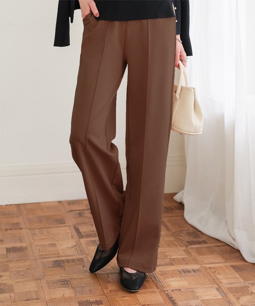 KOBE LETTUCE（コウベレタス）の「選べるサイズ 美脚ポンチワイドパンツ（スラックス・レディース・ライトブラウン/グレー/ライトベージュ/ブラック/ピンク/ブラウン・L/M/TM/PL/PM）」の12枚目の写真