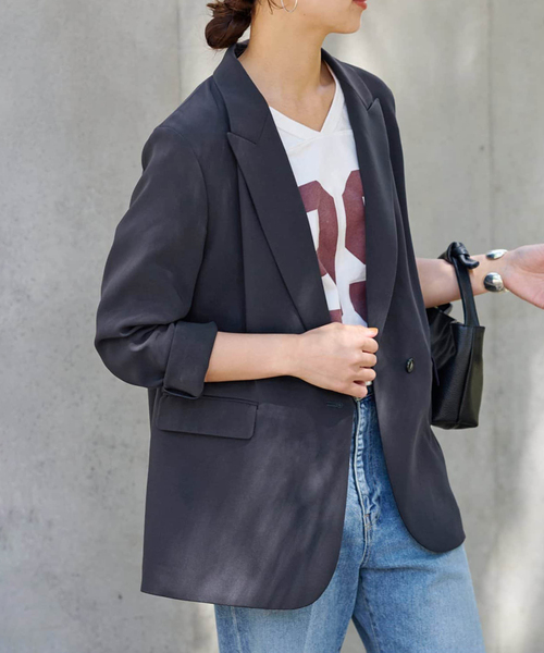 FRAMeWORK（フレームワーク）の「≪追加≫トリアセクロスセミダブルジャケット2（テーラードジャケット・レディース・ネイビー/ブラック・38/36）」の2枚目の写真