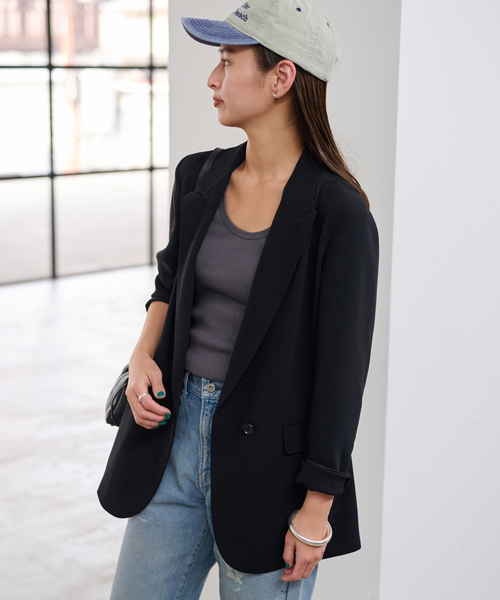 FRAMeWORK（フレームワーク）の「≪追加≫トリアセクロスセミダブルジャケット2（テーラードジャケット・レディース・ネイビー/ブラック・38/36）」の5枚目の写真