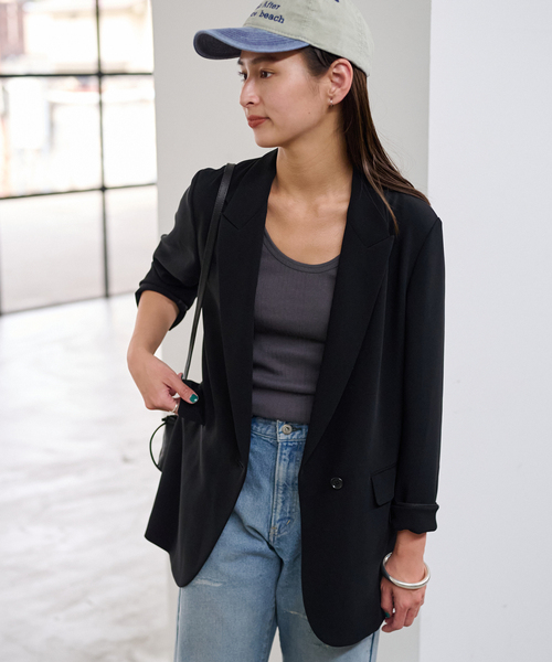 FRAMeWORK（フレームワーク）の「≪追加≫トリアセクロスセミダブルジャケット2（テーラードジャケット・レディース・ネイビー/ブラック・38/36）」の6枚目の写真