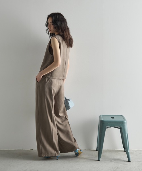 パンツ yon THE Yon パンツ ストライプベルトタックパンツ レディース