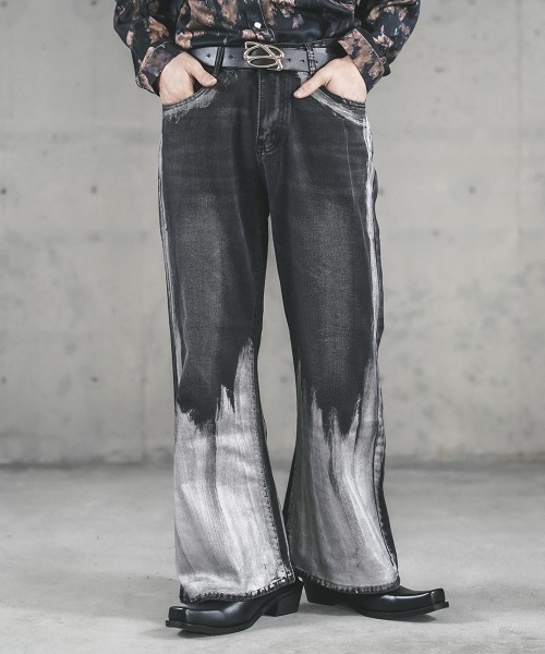 Shoowtime(ショウタイム)の「Painting design flared denim pants / ペインティングデザインフレアデニムパンツ(デニムパンツ・メンズ・ブラック系・X-LARGE/LARGE/MEDIUM)」の5枚目の写真