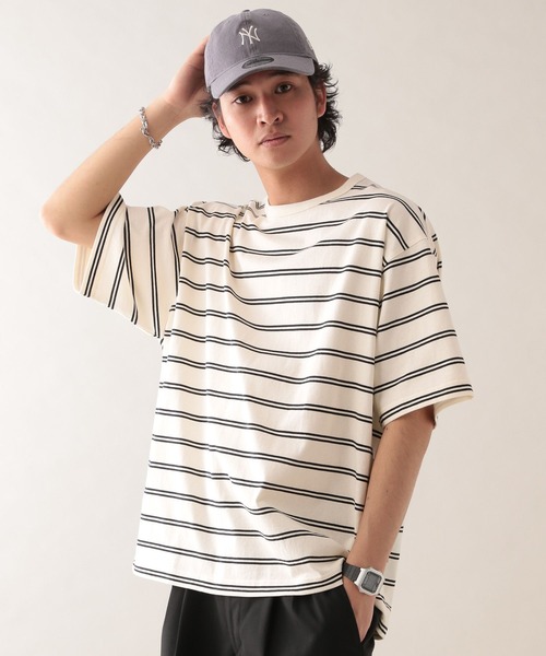 SIGNAL SPORTS（シグナルスポーツ）の「【SIGNAL SPORTS】14s/オーバーサイズボーダーTシャツ（Tシャツ/カットソー・メンズ・ネイビー/ホワイト・MEDIUM/SMALL/LARGE）」の7枚目の写真