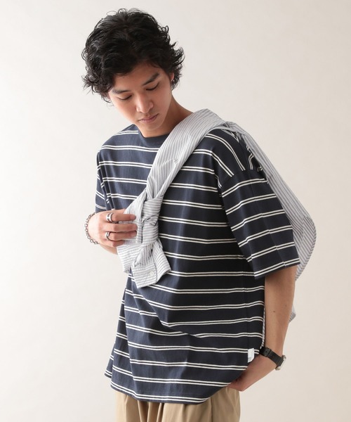 SIGNAL SPORTS（シグナルスポーツ）の「【SIGNAL SPORTS】14s/オーバーサイズボーダーTシャツ（Tシャツ/カットソー・メンズ・ネイビー/ホワイト・MEDIUM/SMALL/LARGE）」の13枚目の写真