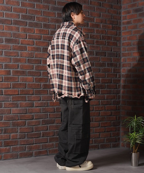 1111clothing(ワンフォークロージング)の「グランジ加工 ダメージ ヘビーチェックシャツ / Grunge effect, damaged, heavy check shirt(シャツ/ブラウス・メンズ・ベージュ/ブラック・M/L)」の20枚目の写真