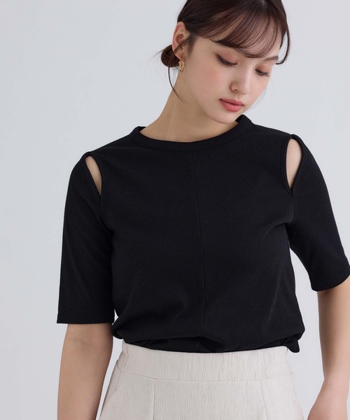 fifth（フィフス）の「カットリブカットアウトプルオーバー（Tシャツ/カットソー・レディース・モカ/アイボリー/ブラック・M）」の4枚目の写真