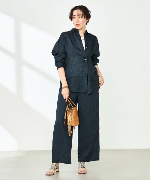 NOLLEY’S(ノーリーズ)の「【WEB STAFF恵☆別注カラーあり】《セットアップ対応》リネンセミワイドパンツ(その他パンツ・レディース・ホワイト/ダークネイビー/グリーン/ダークブラウン/ベージュ・36/38/40)」の21枚目の写真