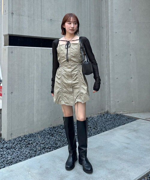 mline（エムライン）の「[mline]ナイロンギャザー カーデSET OP（ワンピース・レディース・ブラック/アイボリー/カーキ・FREE）」の12枚目の写真
