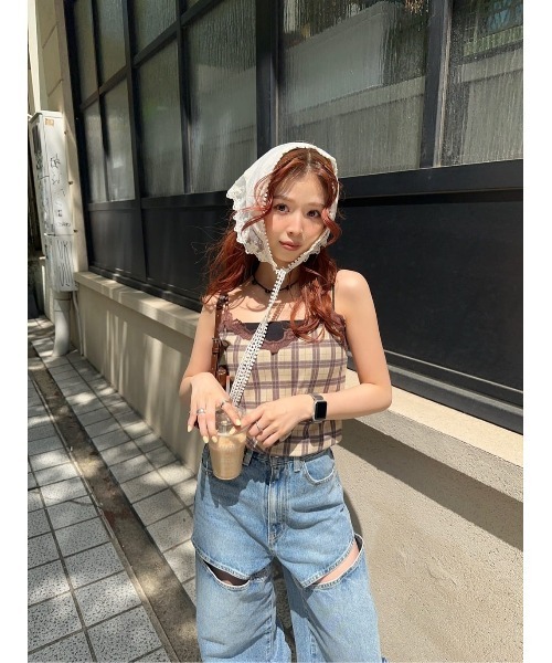 SLY（スライ）の「LACE EDGE SCARF レース エッジ スカーフ（バンダナ/スカーフ・レディース・アイボリー/ブラック・FREE）」の14枚目の写真