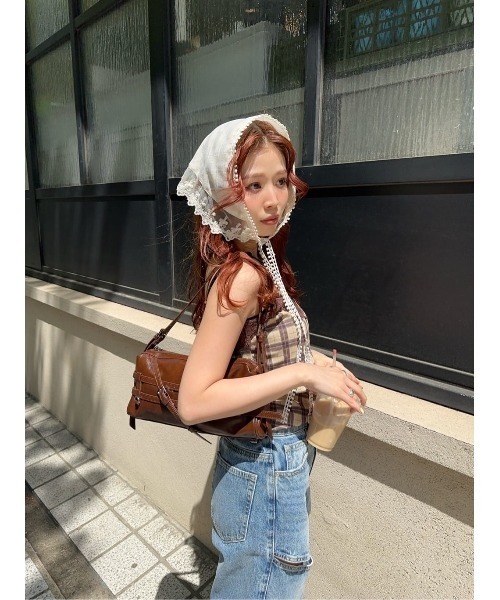 SLY（スライ）の「LACE EDGE SCARF レース エッジ スカーフ（バンダナ/スカーフ・レディース・アイボリー/ブラック・FREE）」の15枚目の写真