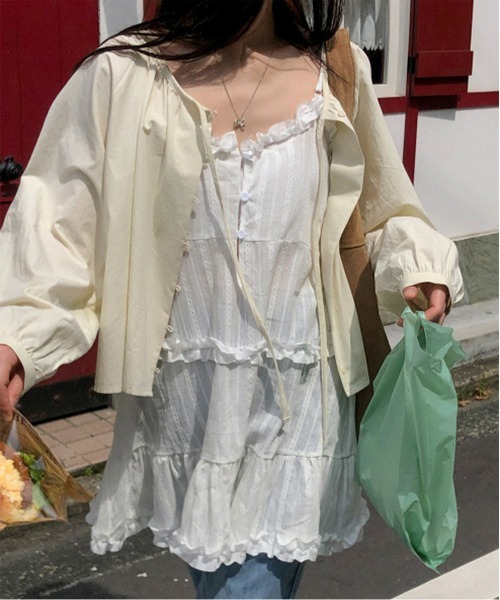 by muni:r(バイ ムニール)の「フリルビスチェワンピース(ワンピース・レディース・ホワイト/ブラック・FREE)」の18枚目の写真