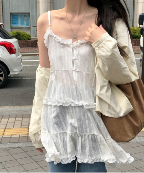 by muni:r(バイ ムニール)の「フリルビスチェワンピース(ワンピース・レディース・ホワイト/ブラック・FREE)」の11枚目の写真