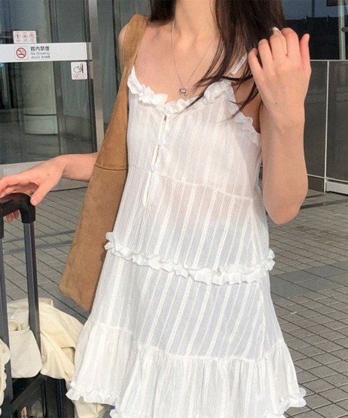 by muni:r(バイ ムニール)の「フリルビスチェワンピース(ワンピース・レディース・ホワイト/ブラック・FREE)」の14枚目の写真