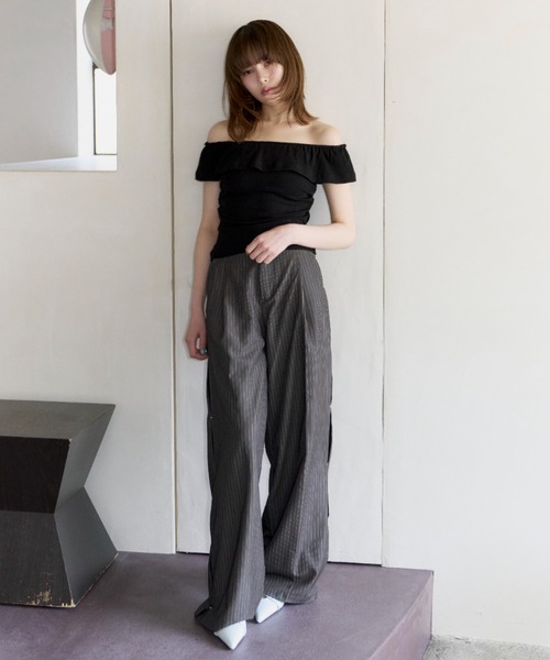 セール】rib off shoulder tops/リブオフショルトップス（T