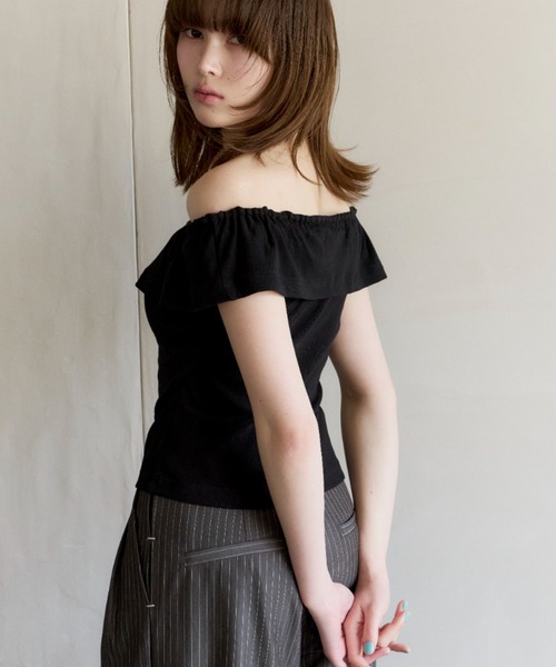 haek(ハク)の「rib off shoulder tops/リブオフショルトップス(Tシャツ/カットソー・レディース・ブルー/ブラック・FREE)」の8枚目の写真