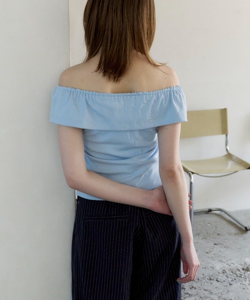 haek(ハク)の「rib off shoulder tops/リブオフショルトップス(Tシャツ/カットソー・レディース・ブルー/ブラック・FREE)」の20枚目の写真