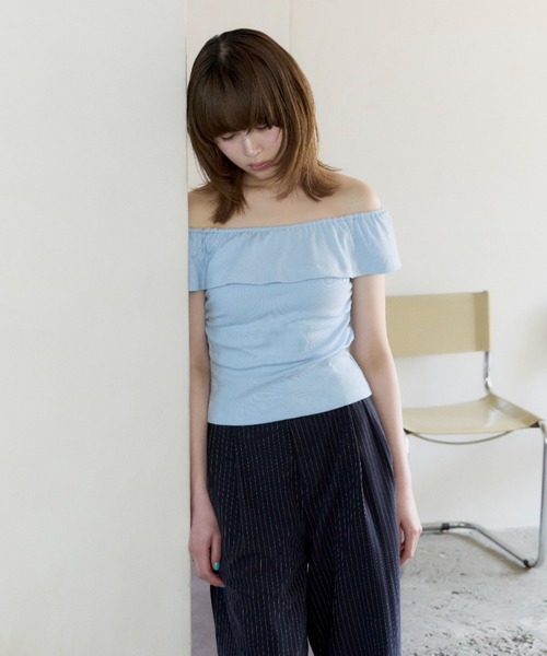 haek(ハク)の「rib off shoulder tops/リブオフショルトップス(Tシャツ/カットソー・レディース・ブルー/ブラック・FREE)」の18枚目の写真