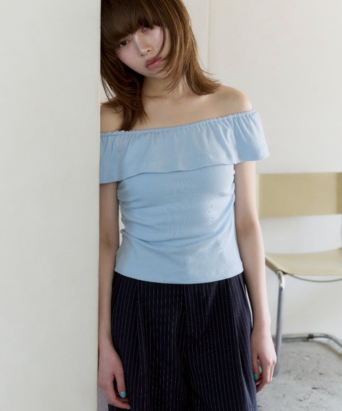 haek(ハク)の「rib off shoulder tops/リブオフショルトップス(Tシャツ/カットソー・レディース・ブルー/ブラック・FREE)」の21枚目の写真