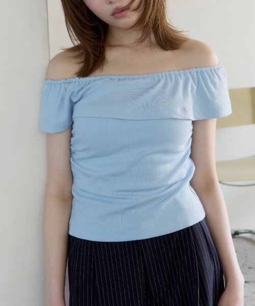haek(ハク)の「rib off shoulder tops/リブオフショルトップス(Tシャツ/カットソー・レディース・ブルー/ブラック・FREE)」の22枚目の写真