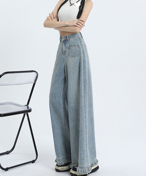shoppinggo(ショッピングゴー)の「ワイドデニムパンツ ハイウエスト(デニムパンツ・レディース・ライトブルー/ブルー系その他2・M/L)」の3枚目の写真