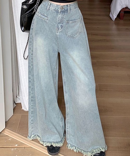 shoppinggo(ショッピングゴー)の「ワイドデニムパンツ ハイウエスト(デニムパンツ・レディース・ライトブルー/ブルー系その他2・M/L)」の4枚目の写真