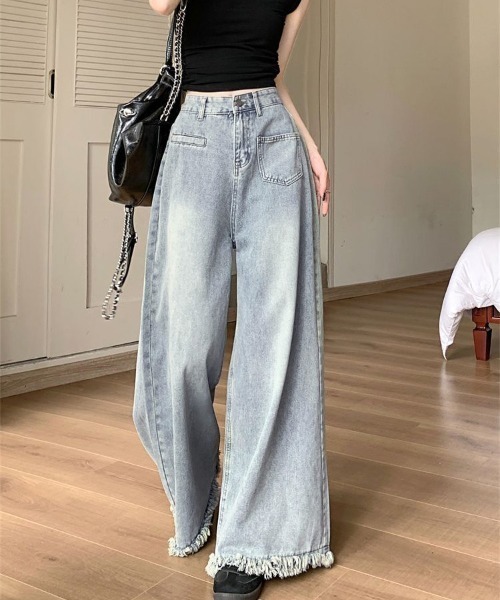 shoppinggo(ショッピングゴー)の「ワイドデニムパンツ ハイウエスト(デニムパンツ・レディース・ライトブルー/ブルー系その他2・M/L)」の7枚目の写真