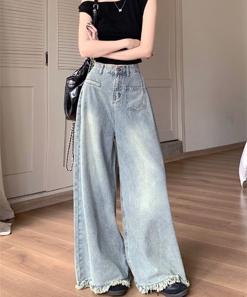 shoppinggo(ショッピングゴー)の「ワイドデニムパンツ ハイウエスト(デニムパンツ・レディース・ライトブルー/ブルー系その他2・M/L)」の8枚目の写真