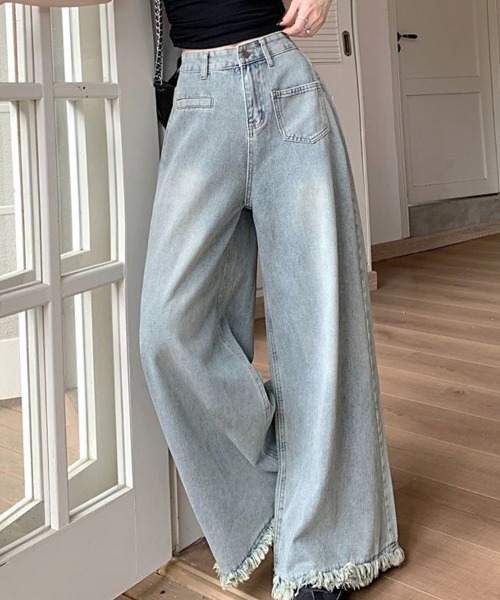 shoppinggo(ショッピングゴー)の「ワイドデニムパンツ ハイウエスト(デニムパンツ・レディース・ライトブルー/ブルー系その他2・M/L)」の9枚目の写真