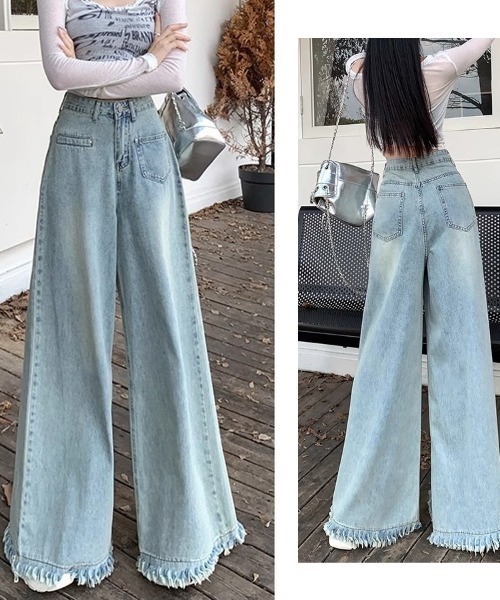 shoppinggo(ショッピングゴー)の「ワイドデニムパンツ ハイウエスト(デニムパンツ・レディース・ライトブルー/ブルー系その他2・M/L)」の14枚目の写真