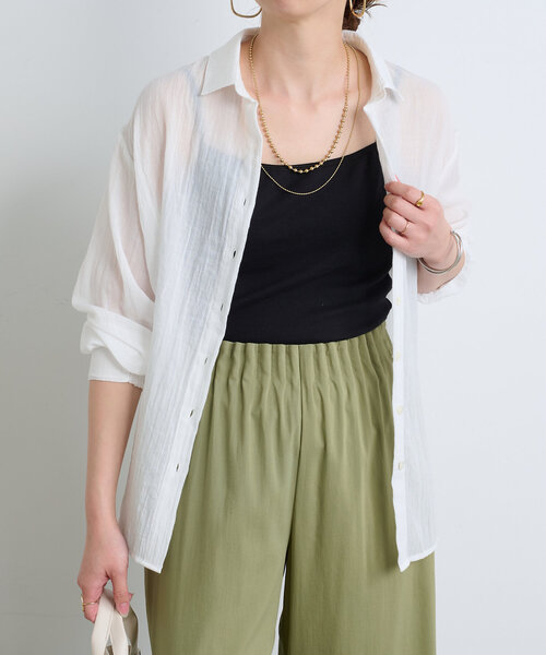 Jena espace merveilleux（ジェナ　エスパスメルヴェイユ）の「ガーゼバッククロスシャツ（シャツ/ブラウス・レディース・オフホワイト/ブラック/イエロー・FREE）」の4枚目の写真