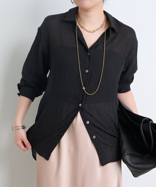 Jena espace merveilleux（ジェナ　エスパスメルヴェイユ）の「ガーゼバッククロスシャツ（シャツ/ブラウス・レディース・オフホワイト/ブラック/イエロー・FREE）」の9枚目の写真