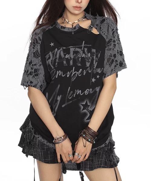 セール】【廃墟美学】スターカットアウトTシャツ（Tシャツ