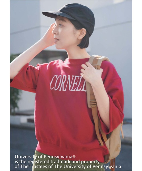 セール】カレッジ風ロゴプリントミニ裏毛トップス（Tシャツ
