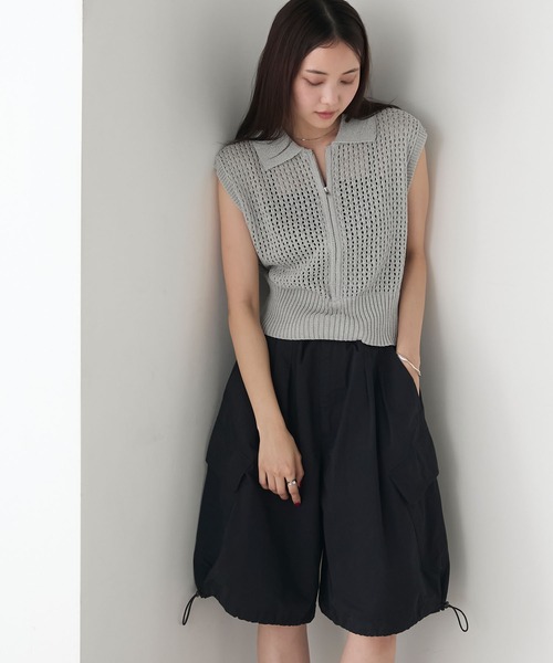 forksy.（フォルクシー）の「【forksy.】メッシュ編み 半袖ポロニット（ポロシャツ・レディース・ブラック/オフホワイト/グレー・FREE）」の20枚目の写真