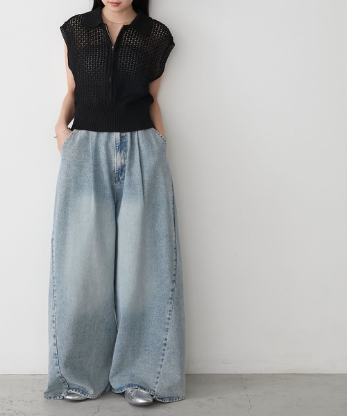 forksy.（フォルクシー）の「【forksy.】メッシュ編み 半袖ポロニット（ポロシャツ・レディース・ブラック/オフホワイト/グレー・FREE）」の18枚目の写真