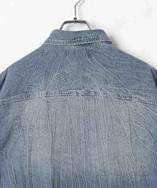 LAND MUSEUM（ランドミュージアム）の「LAND MUSEUM／ダメージデニム半袖シャツ（シャツ/ブラウス・メンズ・ブラック/ブルー・MEDIUM/LARGE）」の5枚目の写真