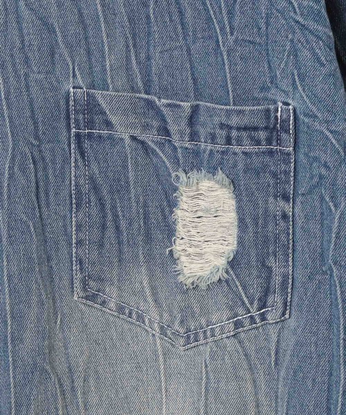 LAND MUSEUM（ランドミュージアム）の「LAND MUSEUM／ダメージデニム半袖シャツ（シャツ/ブラウス・メンズ・ブラック/ブルー・MEDIUM/LARGE）」の7枚目の写真