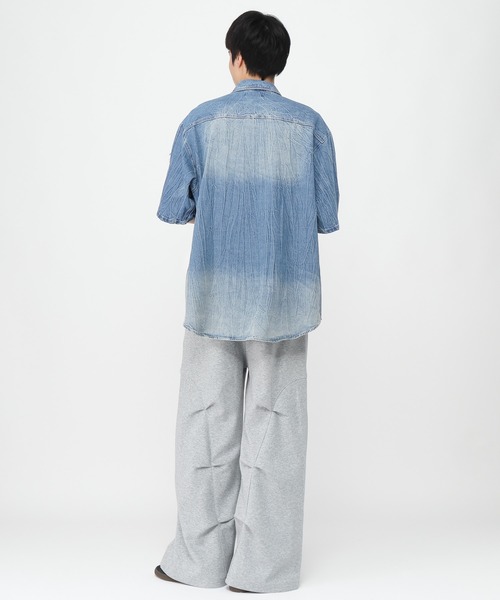 LAND MUSEUM（ランドミュージアム）の「LAND MUSEUM／ダメージデニム半袖シャツ（シャツ/ブラウス・メンズ・ブラック/ブルー・MEDIUM/LARGE）」の13枚目の写真