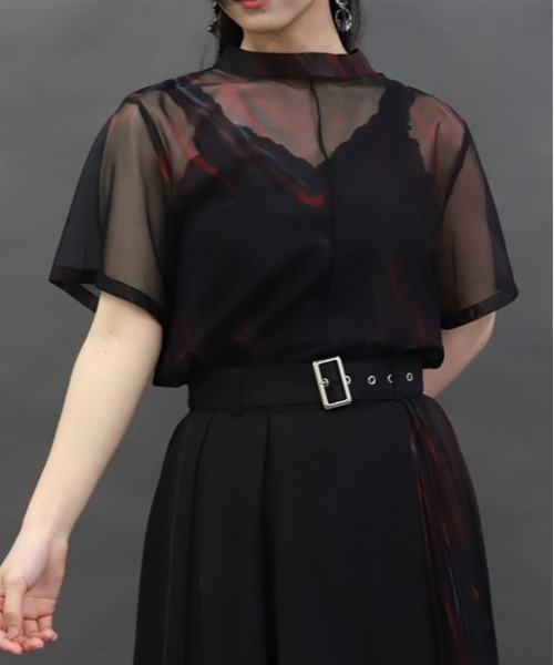axes femme POETIQUE(アクシーズファムポエティック)の「マーブルシアートップス(Tシャツ/カットソー・レディース・ワイン/ブラック/ブルー・MEDIUM)」の1枚目の写真