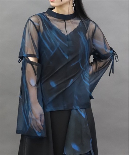 axes femme POETIQUE(アクシーズファムポエティック)の「マーブルシアートップス(Tシャツ/カットソー・レディース・ワイン/ブラック/ブルー・MEDIUM)」の3枚目の写真